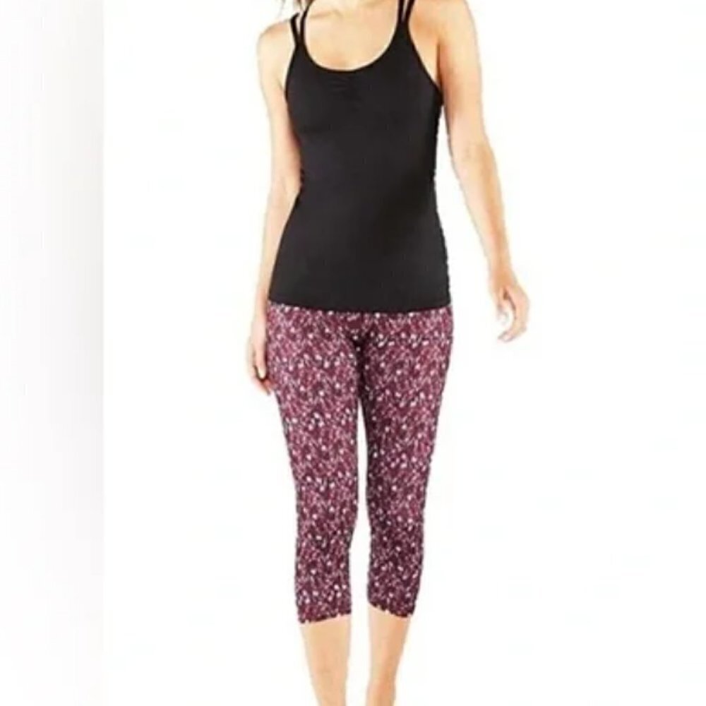 Manduka NWOT Women's Yoga Legging Essential Capri in Adaptation Print Burgundy M - Picture 3 of 14